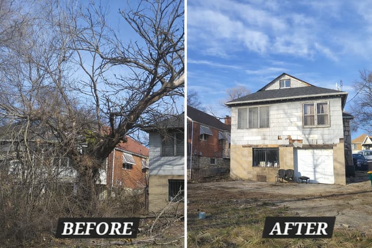 Before and after hazardous tree removal near home